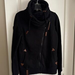 Naketano Black Cowl Neck Sweater with Brown Accents